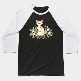 Little fox among flowers and leaves Baseball T-Shirt